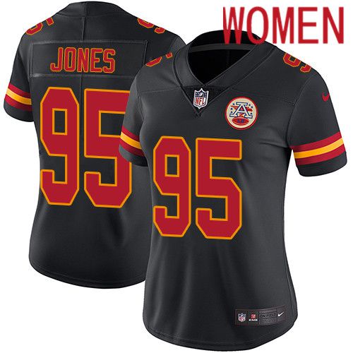 Women Kansas City Chiefs #95 Chris Jones Nike Black Vapor Limited NFL Jersey->women nfl jersey->Women Jersey